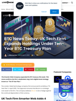 BTC News Today: UK Tech Firm Expands Holdings Under Ten-Year BTC Treasury Plan | Live Bitcoin News