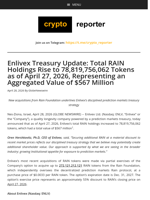 Enlivex Treasury Update: Total RAIN Holdings Rise to 78,819,756,062 Tokens as of April 27, 2026, Representing an Aggregated Value of $567 Million