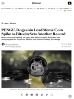 PENGU, Dogecoin Lead Meme Coin Spike as Bitcoin Sets Another Record - Decrypt