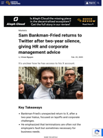 Sam Bankman-Fried returns to Twitter after two-year silence, giving HR and corporate management advice