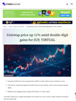 Uniswap price up 11% amid double-digit gains for JUP, VIRTUAL - CoinJournal