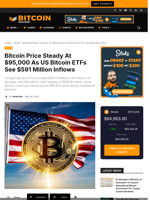 Bitcoin Price Steady At $95,000 As US Bitcoin ETFs See $591 Million Inflows