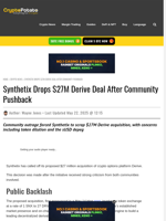 Synthetix Drops $27M Derive Deal After Community Pushback