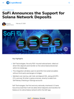 SoFi Announces the Support for Solana Network Deposits