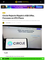 Circle Rejects Ripple’s $5B Offer, Focuses on IPO Plans
