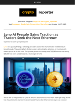 Lyno AI Presale Gains Traction as Traders Seek the Next Ethereum