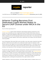 Acheron Trading Becomes First Dedicated Crypto Market Maker to Secure CASP License under MiCA  in the EU