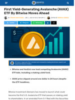Bitwise Moves Ahead With First Yield-Generating AVAX ETF