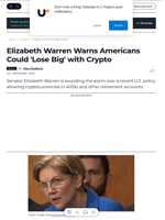 Elizabeth Warren Warns Americans Could 'Lose Big' with Crypto - U.Today