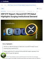 XRP ETF Report: Record $37.7M Debut Highlights Surging Institutional Demand