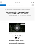 Cambridge Analyst Explains Why Wall Street Sees XRP as the Next Bitcoin