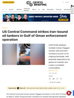 US Central Command strikes Iran-bound oil tankers in Gulf of Oman enforcement operation