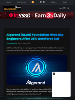 Algorand (ALGO) Foundation Hires Key Engineers After 25% Workforce Cut - Blockchain.News