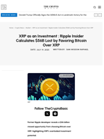 XRP as an Investment : Ripple Insider Calculates $56B Lost by Favoring Bitcoin Over XRP