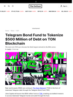 Telegram Bond Fund to Tokenize $500 Million of Debt on TON Blockchain - 