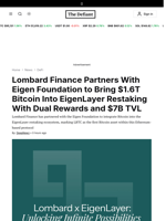 Lombard Finance Partners With Eigen Foundation to Bring $1.6T Bitcoin Into EigenLayer Restaking With Dual Rewards and $7B TVL - 