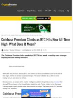 Coinbase Premium Climbs as BTC Hits New All-Time High: What Does It Mean?
