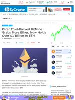 Peter Thiel-Backed BitMine Grabs More Ether, Now Holds Over $1 Billion In ETH ⋆ ZyCrypto