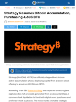 Strategy Resumes Bitcoin Accumulation, Purchasing 4,603 BTC - Crypto News Flash