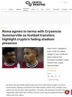 Roma agrees to terms with Crysencio Summerville as football transfers highlight crypto's fading stadium presence