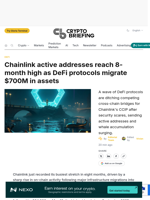 Chainlink active addresses reach 8-month high as DeFi protocols migrate $700M in assets
