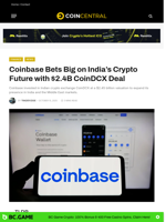 Coinbase Bets Big on India's Crypto Future with $2.4B CoinDCX Deal - CoinCentral