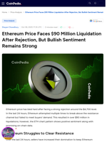 Ethereum Price Faces $90 Million Liquidation After Rejection, But Bullish Sentiment Remains Strong
