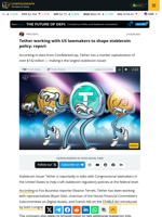 Tether working with US lawmakers to shape stablecoin policy: report