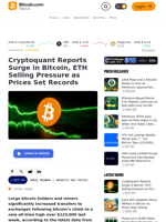 Cryptoquant Reports Surge in Bitcoin, ETH Selling Pressure as Prices Set Records – Markets and Prices Bitcoin News