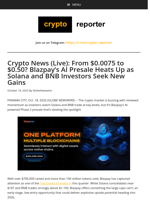 Crypto News (Live): From $0.0075 to $0.50? Blazpay’s AI Presale Heats Up as Solana and BNB Investors Seek New Gains