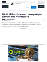 $12.33 Billion: Ethereum Heavyweight Bitmine Hits New Record - U.Today
