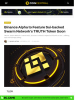 Binance Alpha to Feature Sui-backed Swarm Network’s TRUTH Token Soon - CoinCentral