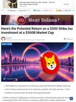 Here’s the Potential Return on a $500 Shiba Inu Investment at a $500B Market Cap