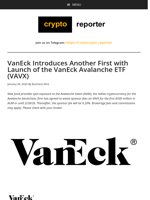 VanEck Introduces Another First with Launch of the VanEck Avalanche ETF (VAVX)