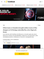 Ethereum news (ETH): co-founder Joseph Lubin warns of the dangers of AI being controlled by a few big tech firms