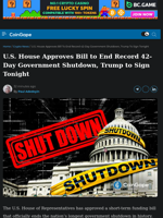 U.S. House Passes Bill Ending Record Government Shutdown