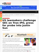US lawmakers challenge SEC on Tron IPO, press for probe into Justin Sun - The Crypto News Wire