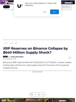 XRP Reserves on Binance Collapse by $640 Million: Supply Shock? - U.Today