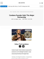 Cardano Founder Hails This Major Partnership