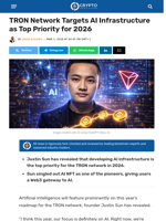 TRON Targets AI Infrastructure as Top Priority for 2026