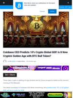 Coinbase CEO Predicts 10% Crypto Global GDP. Is It Now Crypto's Golden Age with BTC Bull Token?