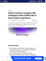 Solana treasury company SOL Strategies seeks $30M CAD to boost Solana operations