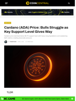 Cardano (ADA) Price: Bulls Struggle as Key Support Level Gives Way - CoinCentral