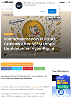 Solana Memecoin POPCAT Crashes After $63M Longs Liquidated on Hyperliquid | Live Bitcoin News