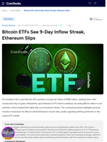 Bitcoin ETFs See 9-Day Inflow Streak, Ethereum Slips
