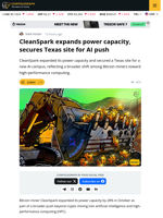 CleanSpark Expands Power Capacity, Secures Texas Site for AI Push