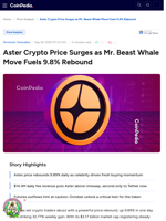 Aster Crypto Price Surges as Mr. Beast Whale Move Fuels 9.8% Rebound