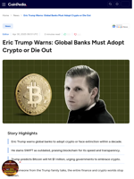 Eric Trump Warns: Global Banks Must Adopt Crypto or Die Out