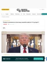 Trump's comments on Iran drop ceasefire odds to 1% by April 7