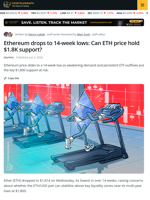Ethereum Hits 14-Week Low as Traders Defend Critical $1.8K Support
